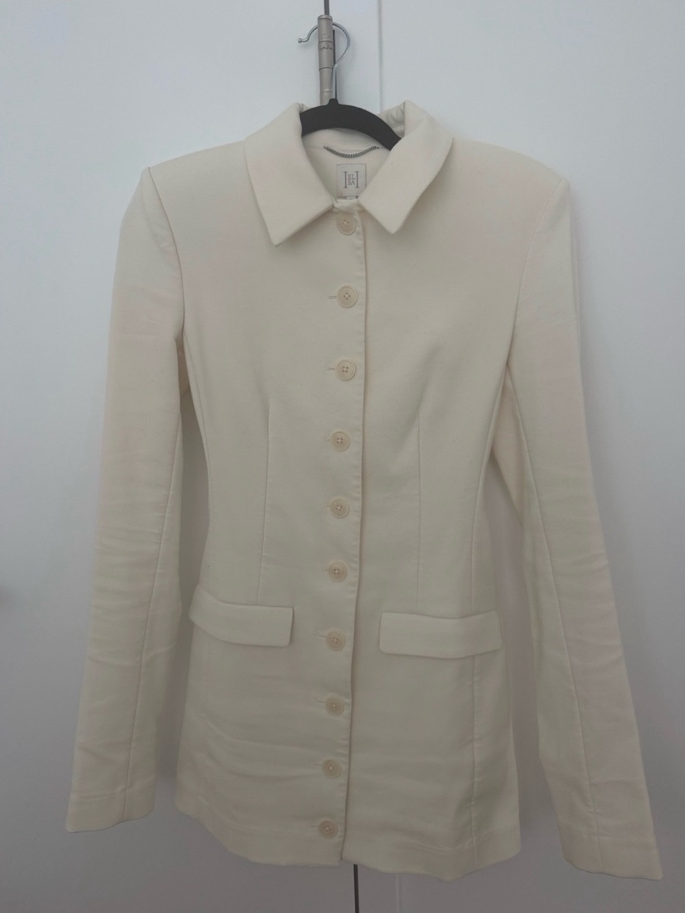 Structured Cream Button-Front Mini Dress - Picture 8 of 8
